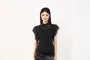 Set: Flutter Sleeve Stand Collar Dotted Chiffon Top + Camisole Top
