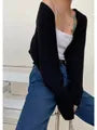 Puff-Sleeve Plain Knit Shrug