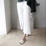 Elastic Waist Plain Linen Crop Wide Leg Pants