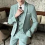 Set: V-Neck Plain Button-Up Vest + One-Buttoned Blazer + High Waist Straight Leg Dress Pants