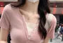 Short Sleeve Mock Two Piece Color-Block Slim-Fit Crop Top