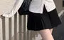 Long-Sleeve Plain Ruched Button-Up Slim Fit Shirt / High Rise Pleated Mini A-Line Skirt