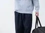 Crew Neck Gradient Sweater / Drawstring Waist Plain Harem Pants