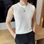Crew Neck Plain Perforated Knit Tank Top