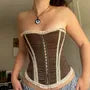 Lace-Trim Satin Bustier Tube Top