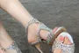 High Heel Perforated Glitter Sandals