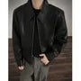 Collared Plain Faux Leather Zip Jacket