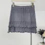 High Waist Plain Crochet Knit Ruffled Hem Mini Pencil Skirt