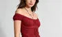 Short Sleeve Off Shoulder Plain Lace Panel Tie-Front Sheer Top