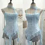 Set: Asymmetrical Ruffle Trim Lace Slim Fit Camisole Top + Thin Scarf