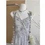 Spaghetti Strap V-Neck Tie Dye Ruched Mesh Midi A-Line Dress