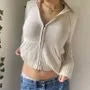 Zip-Up Cropped Knit Hoodie