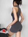 Sleeveless Half-Zip Plain Romper