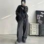 Plain Zip Hoodie / Drawstring Waist Wide Leg Sweatpants