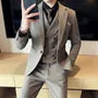 Set: Notch Lapel One-Buttoned Plain Blazer + Mid Rise Cropped Straight Leg Dress Pants + V-Neck Double-Breasted Vest