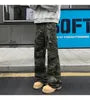 Mid Rise Camo Print Wide Leg Cargo Pants