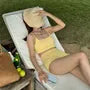 Set: Plain Open Back Bikini Top + Swim Shorts