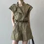 Short-Sleeve Plain Drawstring Romper