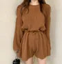 Long-Sleeve Crewneck Knit Wide Leg Romper
