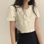 Short-Sleeve Round Neck Plain Blouse