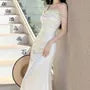 Short-Sleeve Off Shoulder Plain Ruched Maxi A-Line Dress