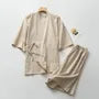 Pajama Set: 3/4-Sleeve Striped Kimono Top + Shorts