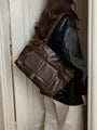 Buckled Multi-Pocket Faux Leather Tote Bag