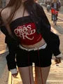 Low Rise Contrast Trim Frayed Denim Shorts