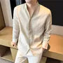 Long-Sleeve Button-Up Plain Shirt / Stand Collar Shirt