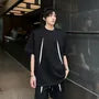 Set: Short-Sleeve Round Neck Two Tone T-Shirt + Drawstring Waist Sweat Shorts