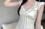 Sleeveless V-Neck Plain Lace Ruffle Trim Mini A-Line Dress