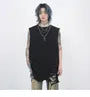 Crew Neck Washed Distressed Chain Tank Top