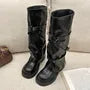 Faux Leather Buckled Strap Tall Boots
