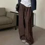 Drawstring Waist Plaid Wide Leg Pants