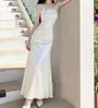 Short-Sleeve Off Shoulder Plain Ruched Maxi A-Line Dress
