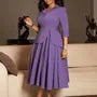 Mock Two-Piece 3/4-Sleeve Lapel Collar Plain Midi A-Line Blazer Dress