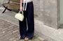 Short-Sleeve Tie Neck Plain Crop Top / Drawstring Waist Baggy Pants