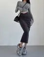 High Waist Plain Slit Pencil Knit Skirt (Various Designs)