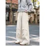 Mid Waist Plain Wide Leg Cargo Pants