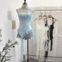 Set: Asymmetrical Ruffle Trim Lace Slim Fit Camisole Top + Thin Scarf