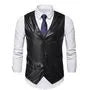 V-Neck Faux Leather Button Vest