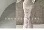 Bell Sleeve V-Neck Plain Lace Maxi Sheath Dress