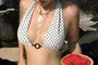 Set: Halter Neck Polka Dot Bikini Top + Low Waist Ruffled Hem Mini Skirt