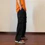 Drawstring Waist Plain Straight Leg Cargo Pants