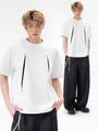 Elbow-Sleeve Crew Neck Two Tone Studded T-Shirt