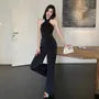Halter Plain Open Back Loose Fit Jumpsuit