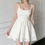 Spaghetti Strap Scoop Neck Lace Mini A-Line Dress