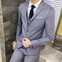 Set: Lapel Collar Plain Single Breasted Blazer + V-Neck Vest + Mid Rise Dress Pants