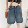 Mid Waist Washed Denim Shorts