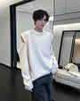 Detachable Sleeve Crew Neck Plain Studded Chain Sweatshirt